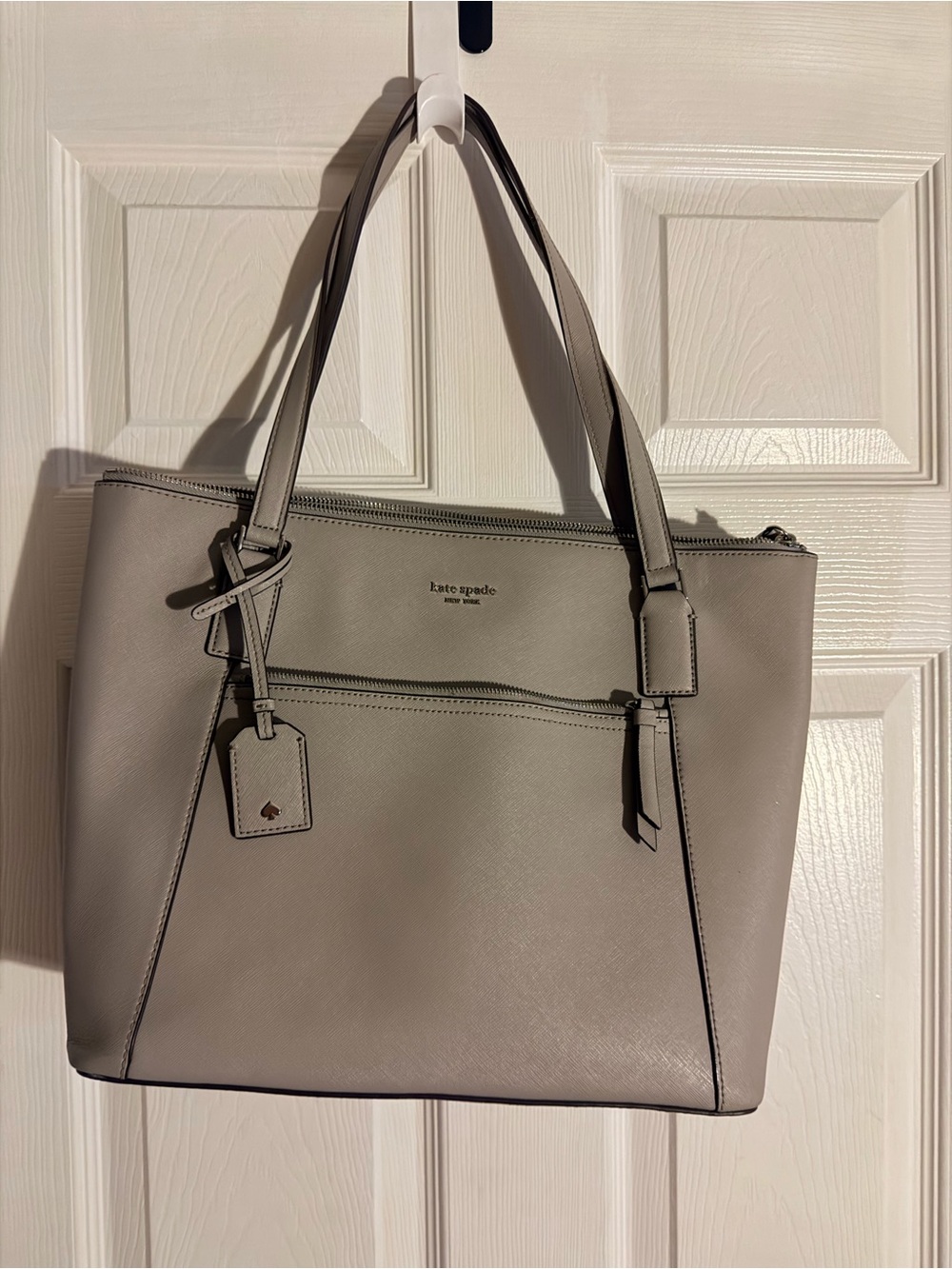 kate spade Gray Leather Saffiano Tote with Front Zip Pocket with matching wallet